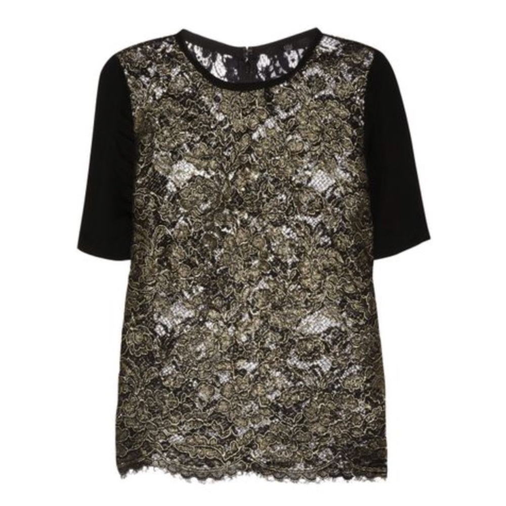Tibi Womens Gold Metallic Lace Top